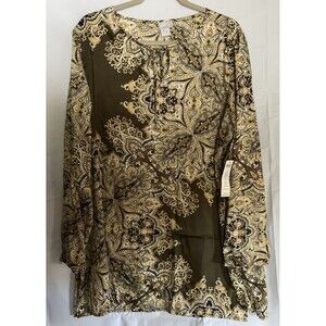 Chicos Sz 3 (16/18) Twill Kurta Medallion Tunic  Coastal Boho